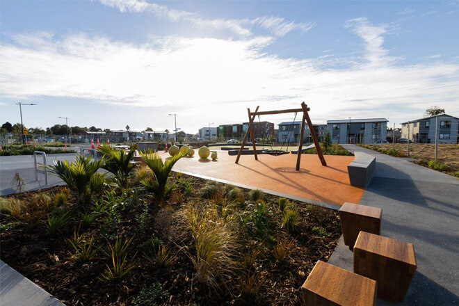 Urban playground with swing