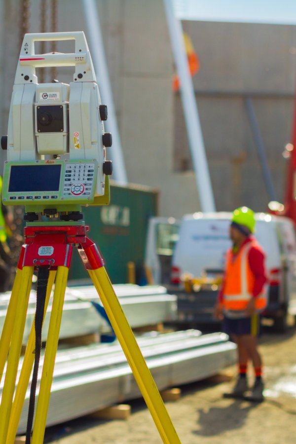 Construction survey equipment on job site
