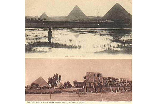 Old photos of Pyramids of Egypt in background